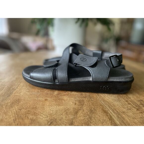 SAS Tripad Comfort Gray Leather Sandals Men’s 10 M Adjustable Strap USA Made - Picture 1 of 8